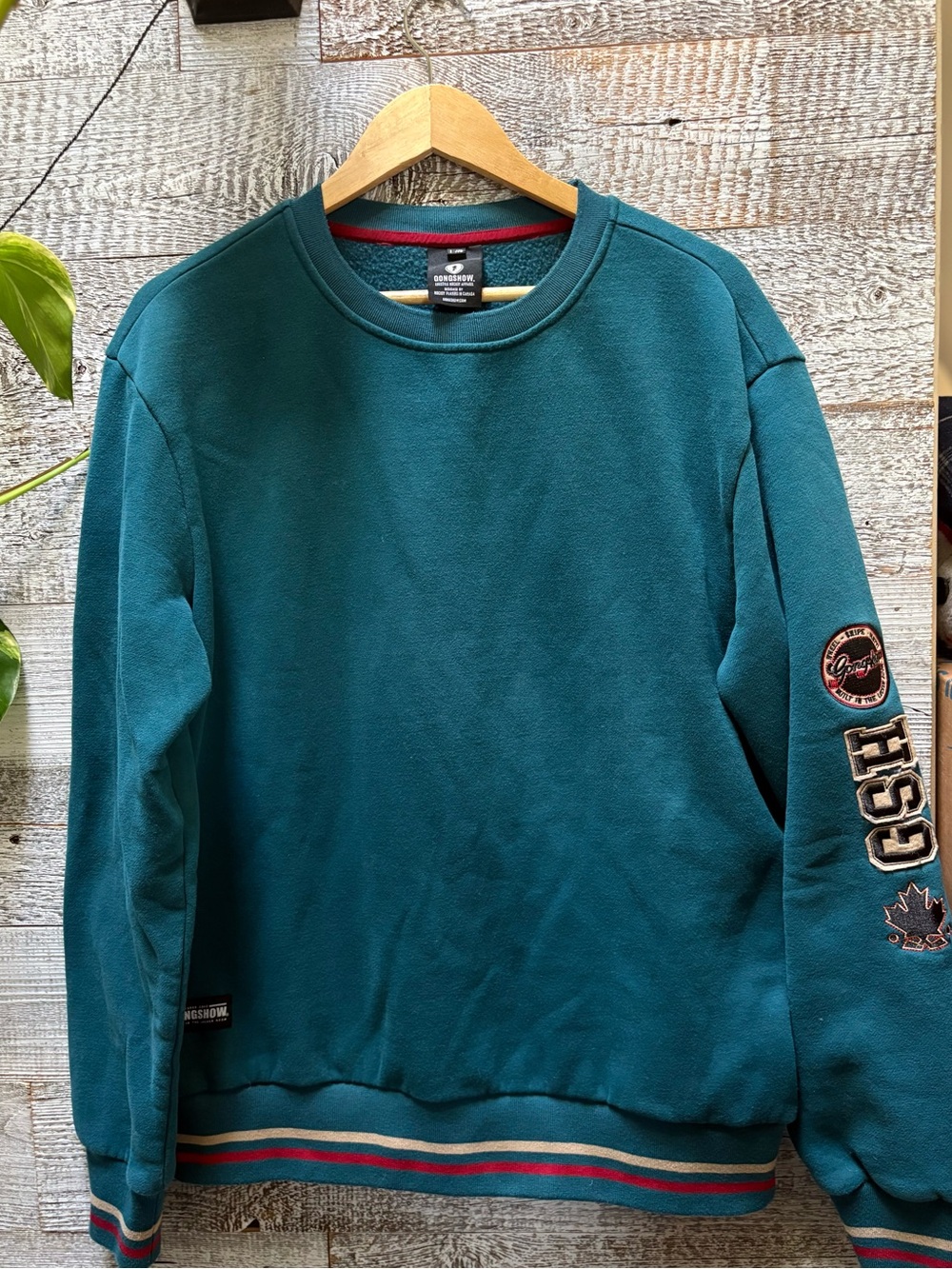 Gongshow | "Varsity Beauty" Unisex Crewneck Hockey-Themed Pullover - L, Teal